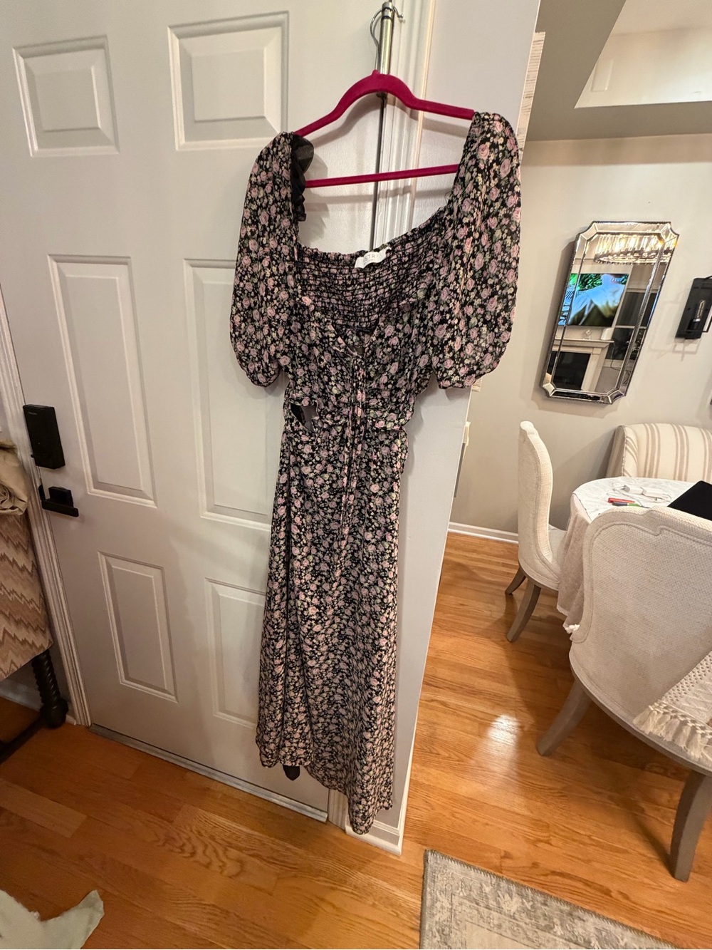 Astr Black Floral Cutout Ruched Dress with Pink Flowers - Picture 3 of 6